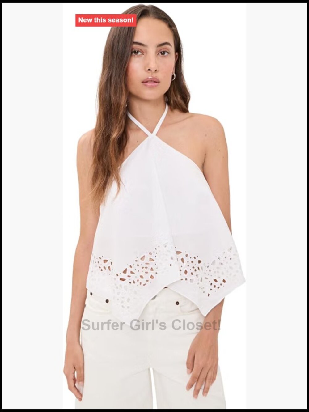 ALC Aleia Halter Tank Top White Cotton Eyelet